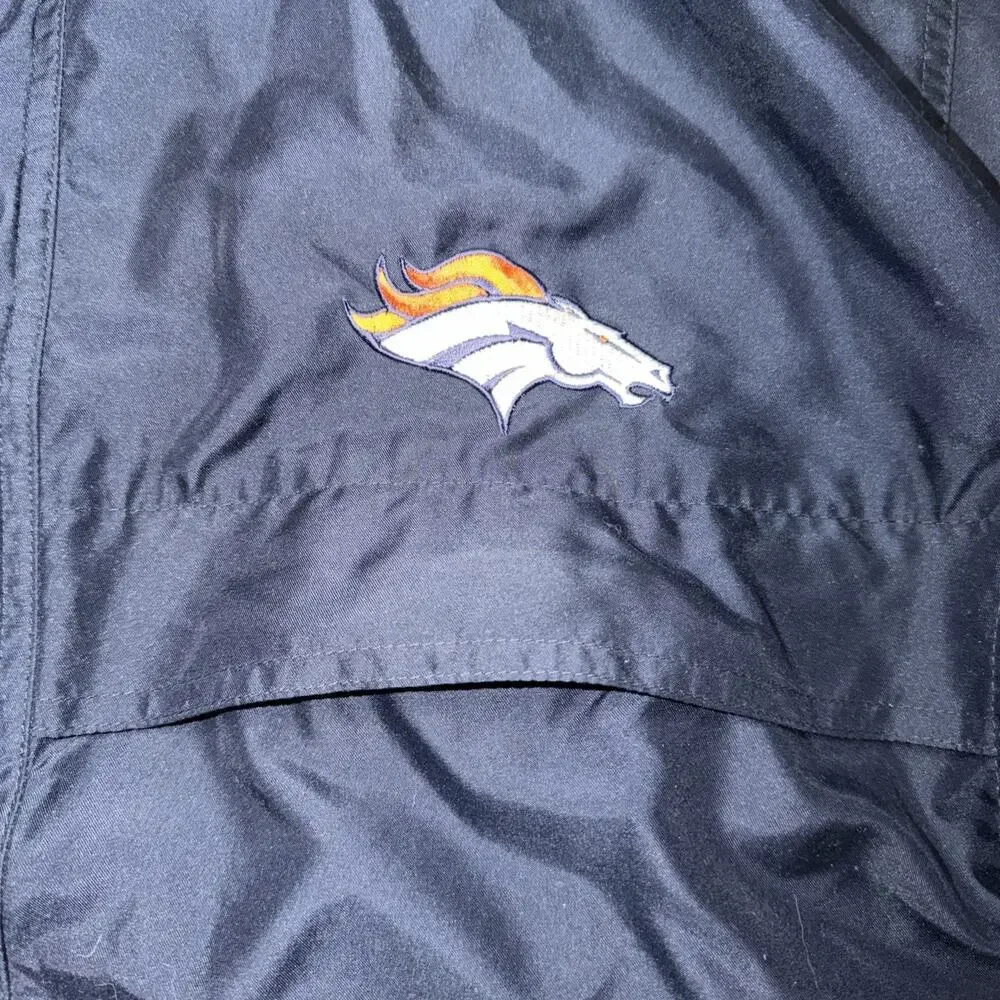 Denver Broncos NFL Jacket Blue Full Zip Logo Lined Size Large Hooded